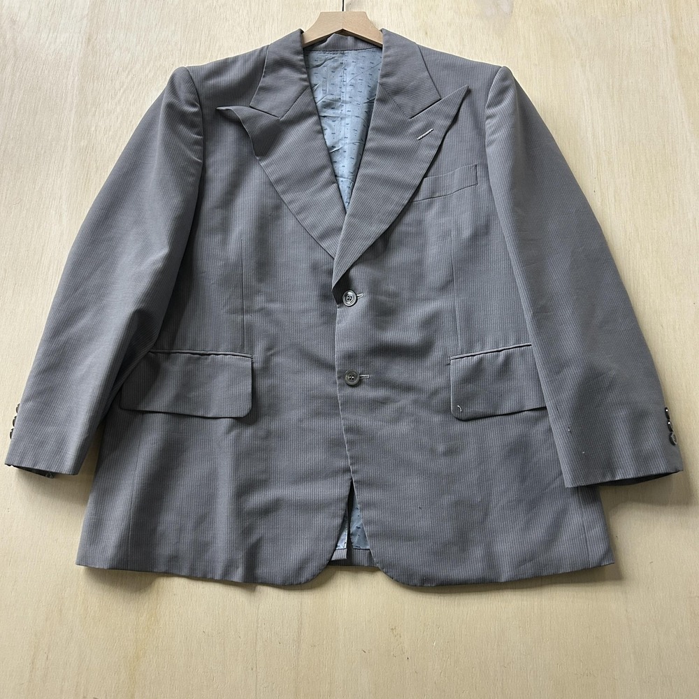 Vintage Playboy Blazer‎ Mens 48 Gray Pinstripe Peak Lapel Sport Coat Jacket